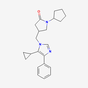 molecular formula C22H27N3O B1651481 1-cyclopentyl-4-[(5-cyclopropyl-4-phenyl-1H-imidazol-1-yl)methyl]pyrrolidin-2-one CAS No. 1268991-00-9
