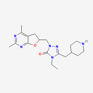 molecular formula C19H28N6O2 B1651500 2-[(2,4-dimethyl-5,6-dihydrofuro[2,3-d]pyrimidin-6-yl)methyl]-4-ethyl-5-(piperidin-4-ylmethyl)-2,4-dihydro-3H-1,2,4-triazol-3-one CAS No. 1269184-87-3