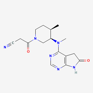 molecular formula C16H20N6O2 B1651525 1-Piperidinepropanenitrile, 3-((6,7-dihydro-6-oxo-5H-pyrrolo(2,3-d)pyrimidin-4-yl)methylamino)-4-methyl-beta-oxo- CAS No. 1269823-96-2