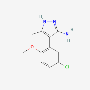 molecular formula C11H12ClN3O B1651630 4-(5-chloro-2-methoxyphenyl)-5-methyl-1H-pyrazol-3-amine CAS No. 1309887-74-8