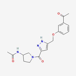 molecular formula C19H22N4O4 B1651753 N-[1-({5-[(3-acetylphenoxy)methyl]-1H-pyrazol-3-yl}carbonyl)pyrrolidin-3-yl]acetamide CAS No. 1335234-11-1