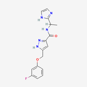 molecular formula C16H16FN5O2 B1651760 5-[(3-fluorophenoxy)methyl]-N-[1-(1H-imidazol-2-yl)ethyl]-1H-pyrazole-3-carboxamide CAS No. 1336893-36-7