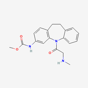 Carbamic acid, (10,11-dihydro-5-((methylamino)acetyl)-5H-dibenz(b,f)azepin-3-yl)-, methyl ester