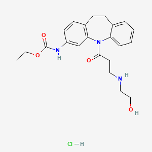 Carbamic acid, (10,11-dihydro-5-(3-((2-hydroxyethyl)amino)-1-oxopropyl)-5H-dibenz(b,f)azepin-3-yl)-, ethyl ester, monohydrochloride