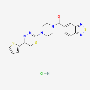 molecular formula C18H17ClN6OS3 B1651851 benzo[c][1,2,5]thiadiazol-5-yl(4-(5-(thiophen-2-yl)-6H-1,3,4-thiadiazin-2-yl)piperazin-1-yl)methanone hydrochloride CAS No. 1351615-34-3