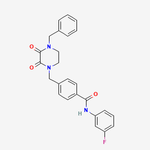 4-[(4-benzyl-2,3-dioxopiperazin-1-yl)methyl]-N-(3-fluorophenyl)benzamide