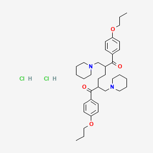 molecular formula C36H54Cl2N2O4 B1651954 2,5-Bis(1-piperidinylmethyl)-1,6-bis(4-propoxyphenyl)-1,6-hexanedione dihydrochloride CAS No. 136767-12-9