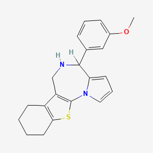 molecular formula C21H22N2OS B1651966 4H-(1)Benzothieno(3,2-f)pyrrolo(1,2-a)(1,4)diazepine, 5,6,7,8,9,10-hexahydro-4-(3-methoxyphenyl)- CAS No. 137052-80-3