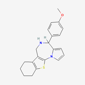 molecular formula C21H22N2OS B1651967 4H-(1)Benzothieno(3,2-f)pyrrolo(1,2-a)(1,4)diazepine, 5,6,7,8,9,10-hexahydro-4-(4-methoxyphenyl)- CAS No. 137052-81-4
