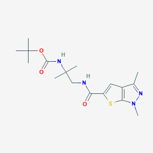 molecular formula C17H26N4O3S B1651998 tert-butyl N-[1-({1,3-dimethyl-1H-thieno[2,3-c]pyrazol-5-yl}formamido)-2-methylpropan-2-yl]carbamate CAS No. 1376042-31-7