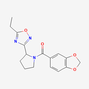 molecular formula C16H17N3O4 B1652004 3-[1-(2H-1,3-benzodioxole-5-carbonyl)pyrrolidin-2-yl]-5-ethyl-1,2,4-oxadiazole CAS No. 1376099-84-1