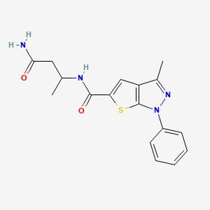 molecular formula C17H18N4O2S B1652009 3-({3-methyl-1-phenyl-1H-thieno[2,3-c]pyrazol-5-yl}formamido)butanamide CAS No. 1376239-66-5