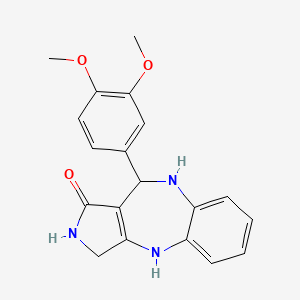 molecular formula C19H19N3O3 B1652059 10-(3,4-Dimethoxyphenyl)-3,4,9,10-tetrahydropyrrolo(3,4-b)(1,5)benzodiazepin-1(2H)-one CAS No. 137987-38-3