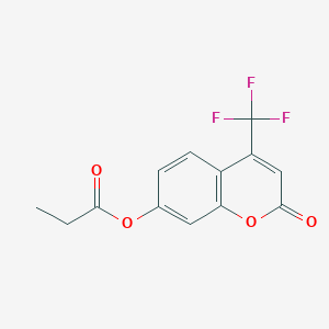 molecular formula C13H9F3O4 B1652243 2H-1-Benzopyran-2-one, 7-(1-oxopropoxy)-4-(trifluoromethyl)- CAS No. 141573-63-9