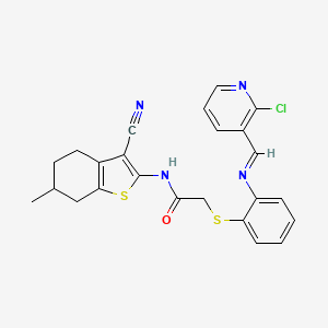 molecular formula C24H21ClN4OS2 B1652257 2-[(2-{[(1E)-(2-chloropyridin-3-yl)methylene]amino}phenyl)thio]-N-(3-cyano-6-methyl-4,5,6,7-tetrahydro-1-benzothien-2-yl)acetamide CAS No. 1417368-23-0