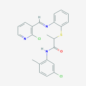 molecular formula C22H19Cl2N3OS B1652258 N-(5-chloro-2-methylphenyl)-2-[(2-{[(1E)-(2-chloropyridin-3-yl)methylene]amino}phenyl)thio]propanamide CAS No. 1417368-30-9