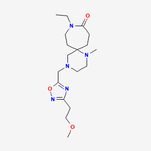 molecular formula C18H31N5O3 B1652286 9-Ethyl-4-{[3-(2-methoxyethyl)-1,2,4-oxadiazol-5-YL]methyl}-1-methyl-1,4,9-triazaspiro[5.6]dodecan-10-one CAS No. 1422558-29-9