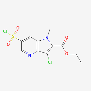 molecular formula C11H10Cl2N2O4S B1652293 ethyl 3-chloro-6-(chlorosulfonyl)-1-methyl-1H-pyrrolo[3,2-b]pyridine-2-carboxylate CAS No. 1423025-12-0