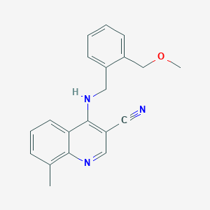 molecular formula C20H19N3O B1652322 4-({[2-(Methoxymethyl)phenyl]methyl}amino)-8-methylquinoline-3-carbonitrile CAS No. 1423704-87-3