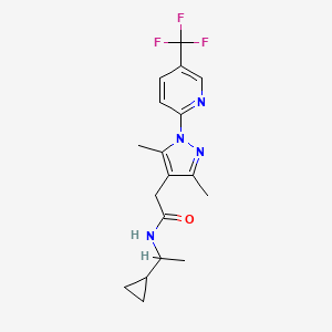 molecular formula C18H21F3N4O B1652332 N-(1-cyclopropylethyl)-2-{3,5-dimethyl-1-[5-(trifluoromethyl)pyridin-2-yl]-1H-pyrazol-4-yl}acetamide CAS No. 1424386-24-2