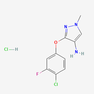 molecular formula C10H10Cl2FN3O B1652376 盐酸3-(4-氯-3-氟苯氧基)-1-甲基-1H-吡唑-4-胺 CAS No. 1431967-81-5