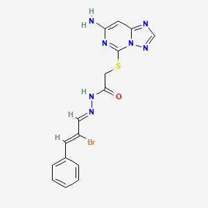 molecular formula C16H14BrN7OS B1652381 Acetic acid, ((7-amino-(1,2,4)triazolo(1,5-c)pyrimidin-5-yl)thio)-, (2-bromo-3-phenyl-2-propenylidene)hydrazide CAS No. 143212-87-7