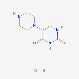 molecular formula C9H15ClN4O2 B1652397 6-methyl-5-(piperazin-1-yl)pyrimidine-2,4(1H,3H)-dione hydrochloride CAS No. 1435803-76-1