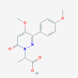 molecular formula C15H16N2O5 B1652412 2-[4-Methoxy-3-(4-methoxyphenyl)-6-oxo-pyridazin-1-yl]propanoic acid CAS No. 1437432-59-1
