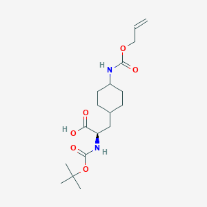 molecular formula C18H30N2O6 B1652454 (2R)-2-[(2-Methylpropan-2-yl)oxycarbonylamino]-3-[4-(prop-2-enoxycarbonylamino)cyclohexyl]propanoic acid CAS No. 1439922-09-4