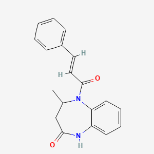 molecular formula C19H18N2O2 B1652470 1,3,4,5-Tetrahydro-5-(1-oxo-3-phenyl-2-propenyl)-2H-1,5-benzodiazepin-2-one CAS No. 144400-95-3