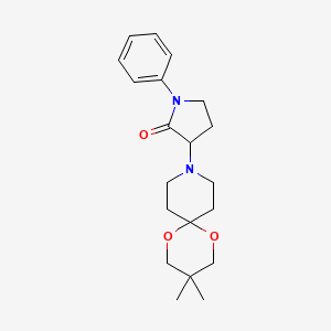 molecular formula C20H28N2O3 B1652471 3-{3,3-Dimethyl-1,5-dioxa-9-azaspiro[5.5]undecan-9-yl}-1-phenylpyrrolidin-2-one CAS No. 1444025-86-8