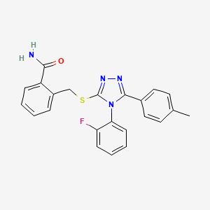 molecular formula C23H19FN4OS B1652487 2-({[4-(2-fluorophenyl)-5-(4-methylphenyl)-4H-1,2,4-triazol-3-yl]sulfanyl}methyl)benzamide CAS No. 1446251-29-1