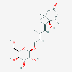 molecular formula C21H32O8 B1652507 (4S)-4-Hydroxy-3,5,5-trimethyl-4-[(1E,3E)-3-methyl-5-[(2R,3R,4S,5S,6R)-3,4,5-trihydroxy-6-(hydroxymethyl)oxan-2-yl]oxypenta-1,3-dienyl]cyclohex-2-en-1-one CAS No. 145153-00-0