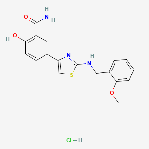 molecular formula C18H18ClN3O3S B1652528 2-Hydroxy-5-(2-{[(2-methoxyphenyl)methyl]amino}-1,3-thiazol-4-yl)benzamide hydrochloride CAS No. 1461708-03-1