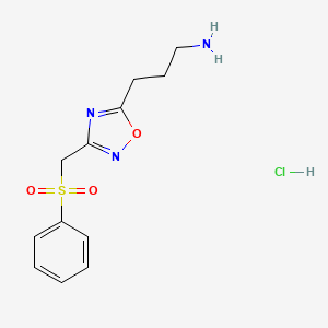 molecular formula C12H16ClN3O3S B1652681 3-(3-((Phenylsulfonyl)methyl)-1,2,4-oxadiazol-5-yl)propan-1-amine hydrochloride CAS No. 1573547-69-9