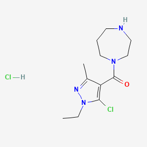 molecular formula C12H20Cl2N4O B1652724 1-(5-chloro-1-ethyl-3-methyl-1H-pyrazole-4-carbonyl)-1,4-diazepane hydrochloride CAS No. 1597480-56-2