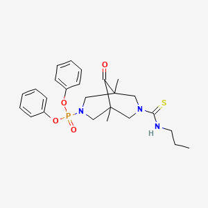 B1653086 Phosphonic acid, (1,5-dimethyl-9-oxo-7-((propylamino)thioxomethyl)-3,7-diazabicyclo(3.3.1)non-3-yl)-, diphenyl ester CAS No. 172881-97-9