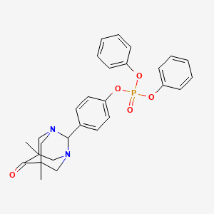 B1653087 5,7-Dimethyl-6-oxo-2-(4-(diphenoxyphosphoryloxy)phenyl)-1,3-diazaadamantane CAS No. 172881-98-0