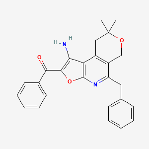 B1653089 Methanone, (1-amino-8,9-dihydro-8,8-dimethyl-5-(phenylmethyl)-6H-furo(2,3-b)pyrano(4,3-d)pyridin-2-yl)phenyl- CAS No. 172985-33-0