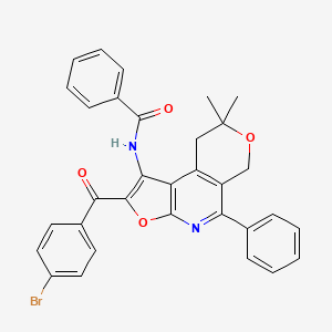 B1653090 Benzamide, N-(2-(4-bromobenzoyl)-8,9-dihydro-8,8-dimethyl-5-phenyl-6H-furo(2,3-b)pyrano(4,3-d)pyridin-1-yl)- CAS No. 172985-39-6