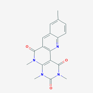 molecular formula C18H16N4O3 B1653151 4,6,8,14-Tetramethyl-4,6,8,18-tetrazatetracyclo[8.8.0.02,7.012,17]octadeca-1(10),2(7),11,13,15,17-hexaene-3,5,9-trione CAS No. 177082-67-6