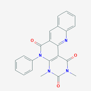 molecular formula C22H16N4O3 B1653154 4,6-Dimethyl-8-phenyl-4,6,8,18-tetrazatetracyclo[8.8.0.02,7.012,17]octadeca-1(18),2(7),10,12,14,16-hexaene-3,5,9-trione CAS No. 177082-73-4