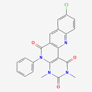 molecular formula C22H15ClN4O3 B1653156 14-Chloro-4,6-dimethyl-8-phenyl-4,6,8,18-tetrazatetracyclo[8.8.0.02,7.012,17]octadeca-1(10),2(7),11,13,15,17-hexaene-3,5,9-trione CAS No. 177082-75-6