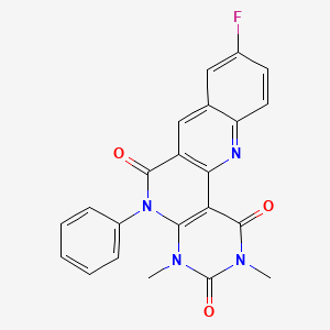 molecular formula C22H15FN4O3 B1653157 14-Fluoro-4,6-dimethyl-8-phenyl-4,6,8,18-tetrazatetracyclo[8.8.0.02,7.012,17]octadeca-1(10),2(7),11,13,15,17-hexaene-3,5,9-trione CAS No. 177082-76-7