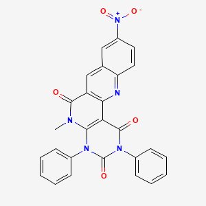 molecular formula C27H17N5O5 B1653163 8-Methyl-14-nitro-4,6-diphenyl-4,6,8,18-tetrazatetracyclo[8.8.0.02,7.012,17]octadeca-1(10),2(7),11,13,15,17-hexaene-3,5,9-trione CAS No. 177082-84-7