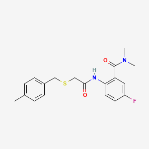 molecular formula C19H21FN2O2S B1653228 5-fluoro-N,N-dimethyl-2-(2-{[(4-methylphenyl)methyl]sulfanyl}acetamido)benzamide CAS No. 1795526-39-4