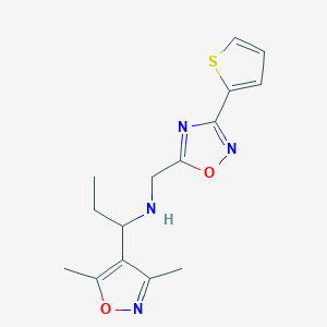molecular formula C15H18N4O2S B1653245 [1-(3,5-Dimethyl-1,2-oxazol-4-yl)propyl]({[3-(thiophen-2-yl)-1,2,4-oxadiazol-5-yl]methyl})amine CAS No. 1797157-34-6