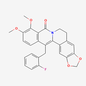 molecular formula C27H22FNO5 B1653285 21-[(2-Fluorophenyl)methyl]-16,17-dimethoxy-5,7-dioxa-13-azapentacyclo[11.8.0.02,10.04,8.015,20]henicosa-1(21),2,4(8),9,15(20),16,18-heptaen-14-one CAS No. 1800465-47-7