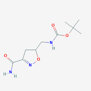 molecular formula C10H17N3O4 B1653297 叔丁基 N-[(3-氨甲酰基-4,5-二氢-1,2-恶唑-5-基)甲基]氨基甲酸酯 CAS No. 1803581-24-9