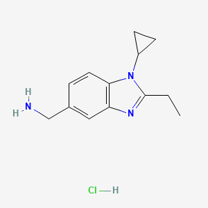 molecular formula C13H18ClN3 B1653309 (1-cyclopropyl-2-ethyl-1H-1,3-benzodiazol-5-yl)methanamine hydrochloride CAS No. 1803587-13-4